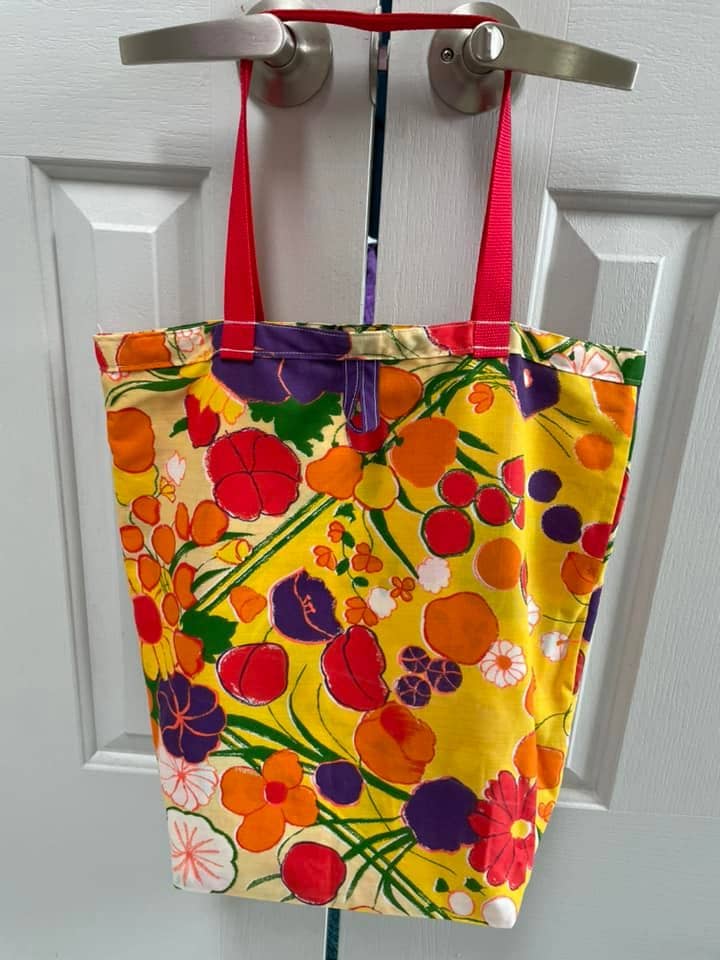 Shopping Tote in Yellow with Flowers--No More Plastic Bags