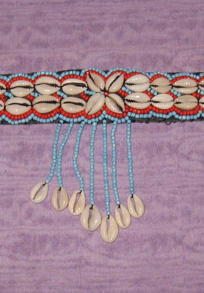 Cowry and Beaded Choker- Red/Blue