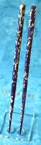 Blue and White Speckled Extra Long Wood Hair Sticks
