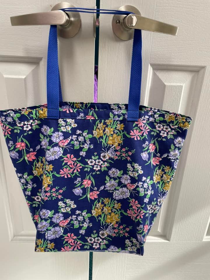 Large Shopping Tote features vintage floral fabric with butterflies