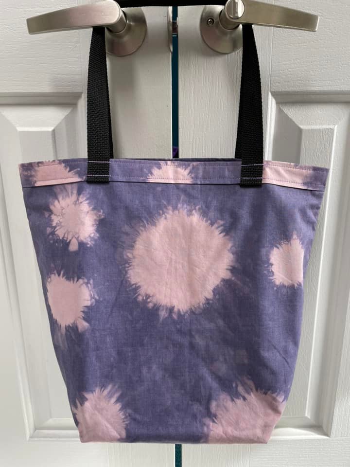Large Shopping Tote in Vintage Floral fabric with blue background